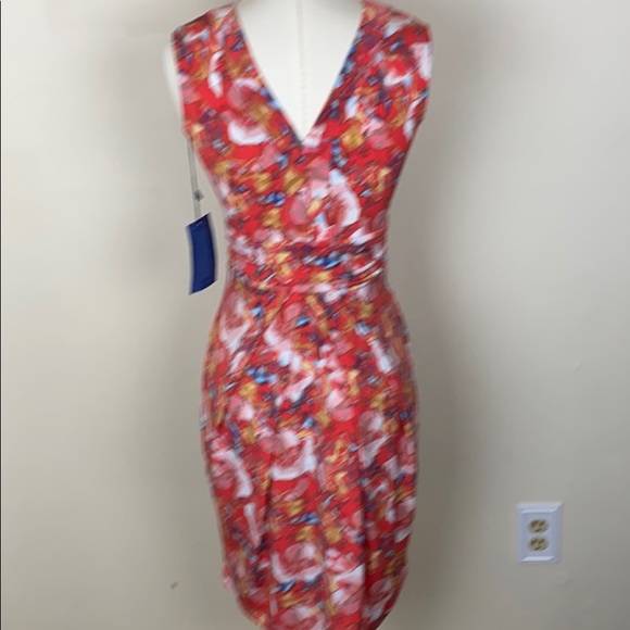 NWT SIMPLY VERA WANG Coral Pink Floral Midi Dress XS - Picture 4 of 13
